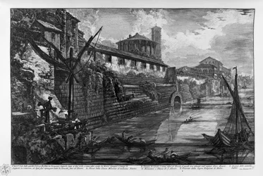 Veduta delle antiche Sostruzioni fatte da Tarquinio Superbo dette il Bel Lido, o come altri erette da Marco Agrippa ai tempi di Augusto, in occasione che Egli fece ripurgare tutte le Cloache fino al Tevere. Sbocco della Cloaca Massima al medesimo F